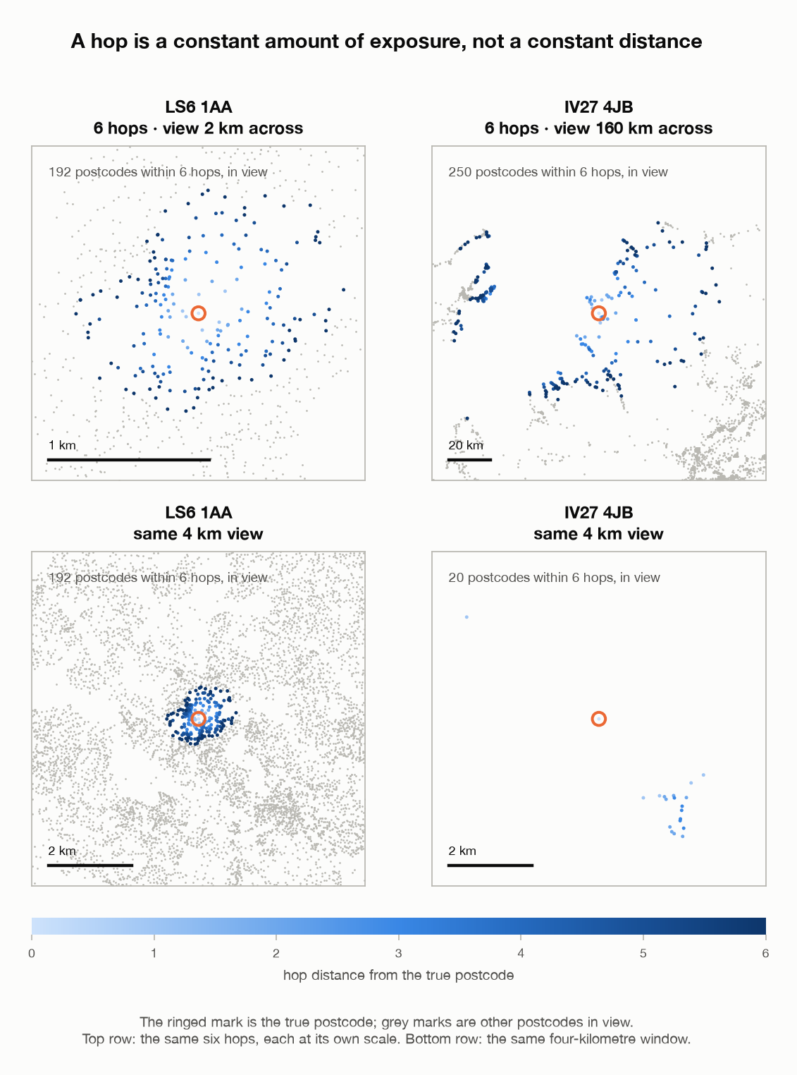 Hop distance from a Leeds postcode and from a Sutherland postcode
